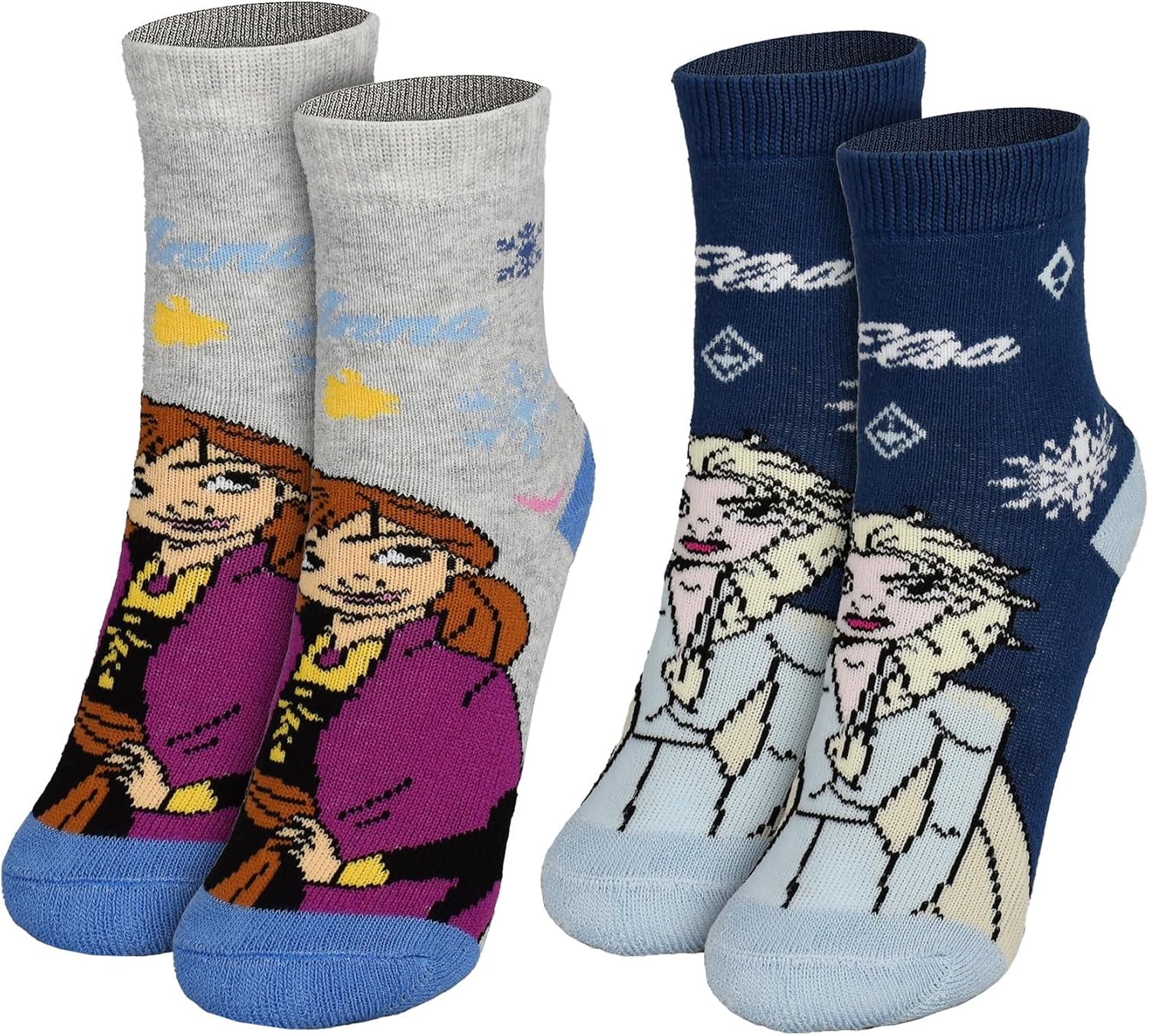 Disney La Reine des Neiges, lot de 2 paires de chaussettes antidérapantes ABS gris/bleu pour fille