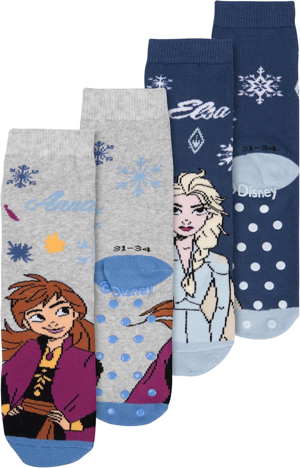 Disney La Reine des Neiges, lot de 2 paires de chaussettes antidérapantes ABS gris/bleu pour fille – Image 2