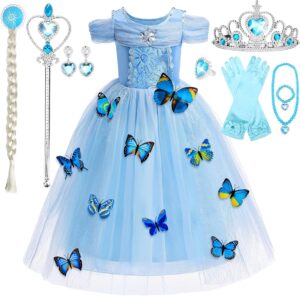 Robe Elsa La Reine des Neiges avec cape, couronne et baguette de fée