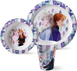 Set petit-déjeuner Frozen violet 3 pièces avec assiette, bol et gobelet