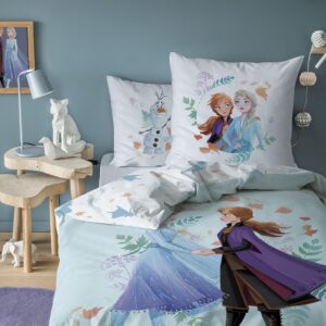 Parure de lit Disney La Reine des Neiges 2 Elsa et Anna bleu 140x200+63x63cm