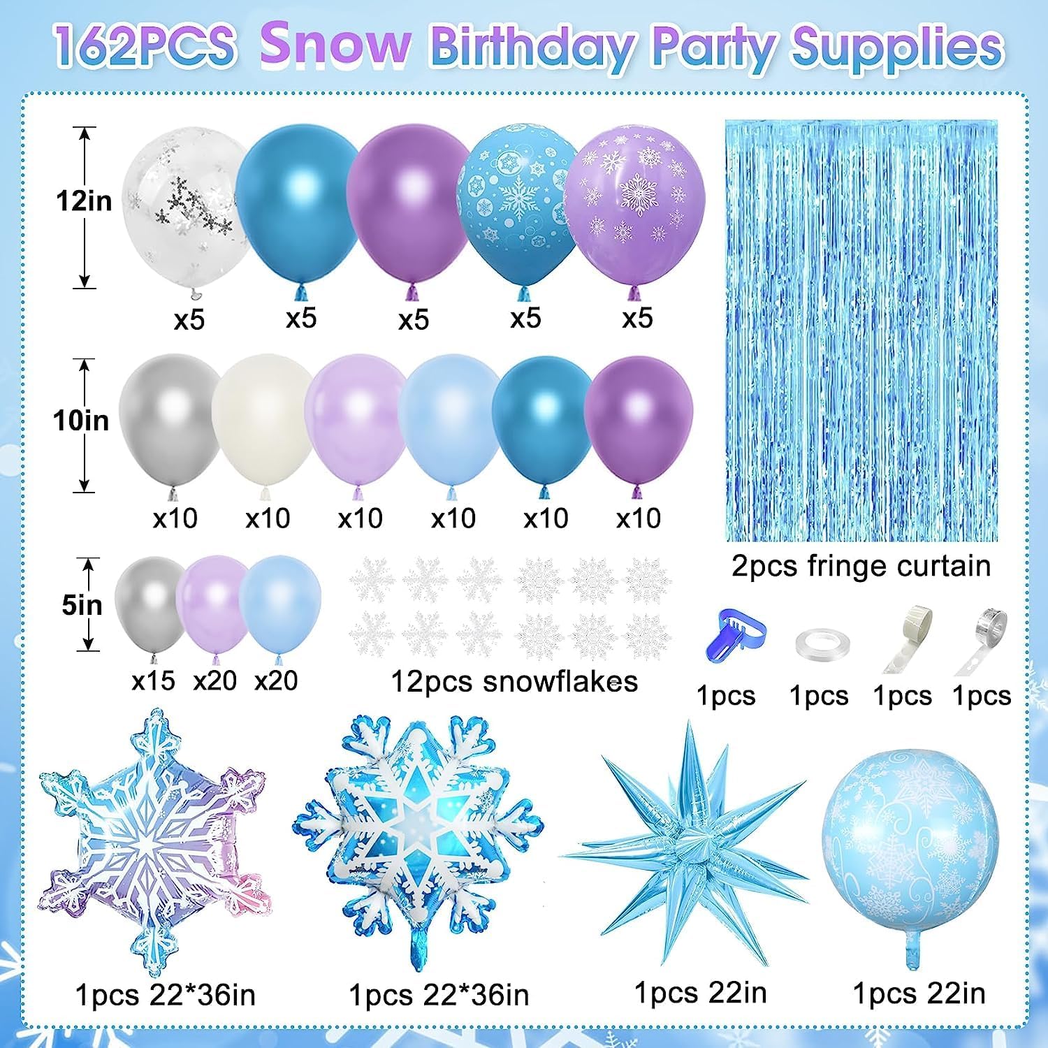 Kit de 162 ballons La Reine des Neiges bleu et violet avec flocons – Image 2