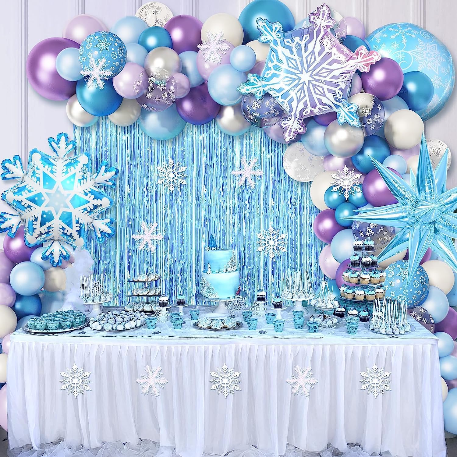 Kit de 162 ballons La Reine des Neiges bleu et violet avec flocons – Image 6