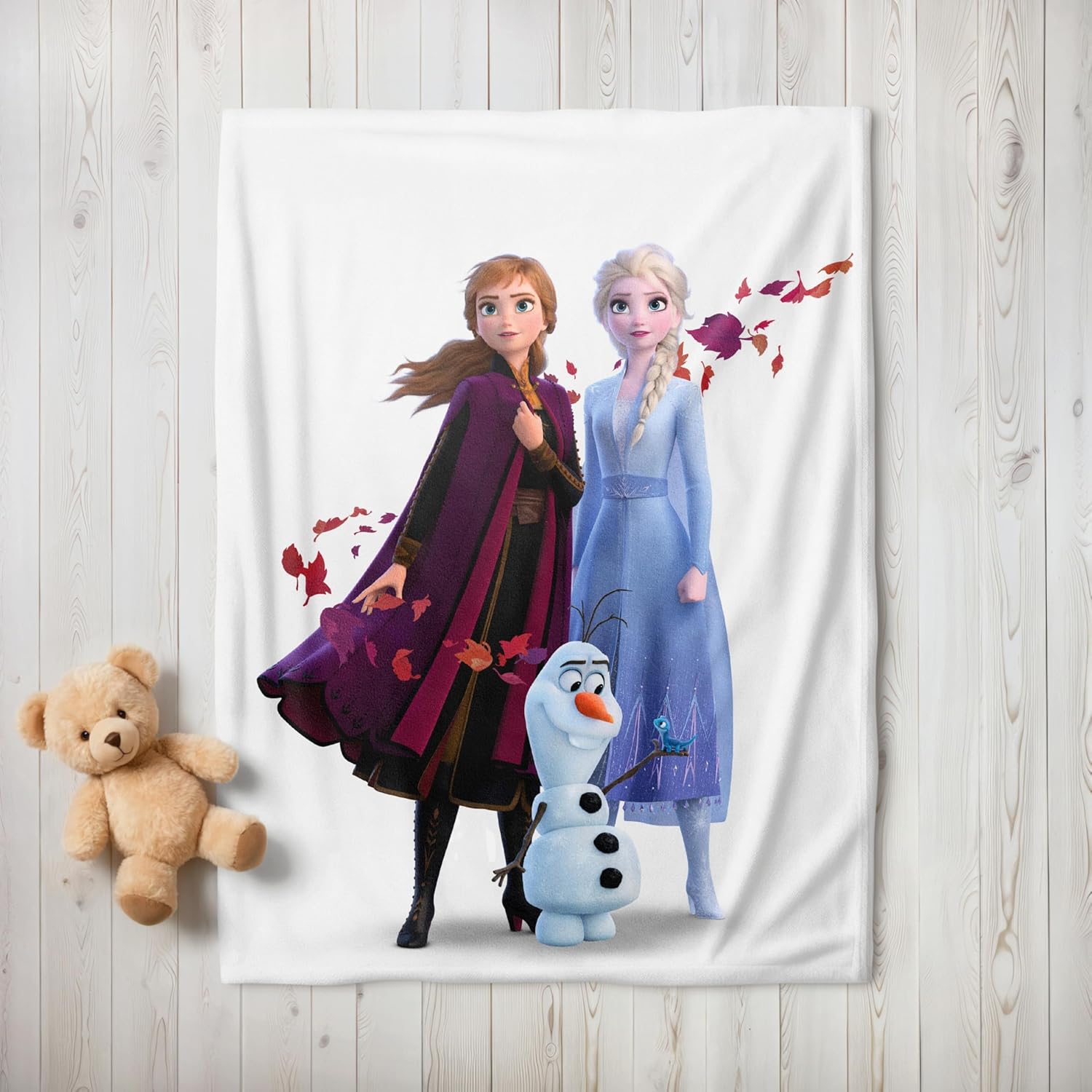 Plaid polaire corail La Reine des Neiges avec Anna, Elsa et Olaf, 130 x 170 cm – Image 5