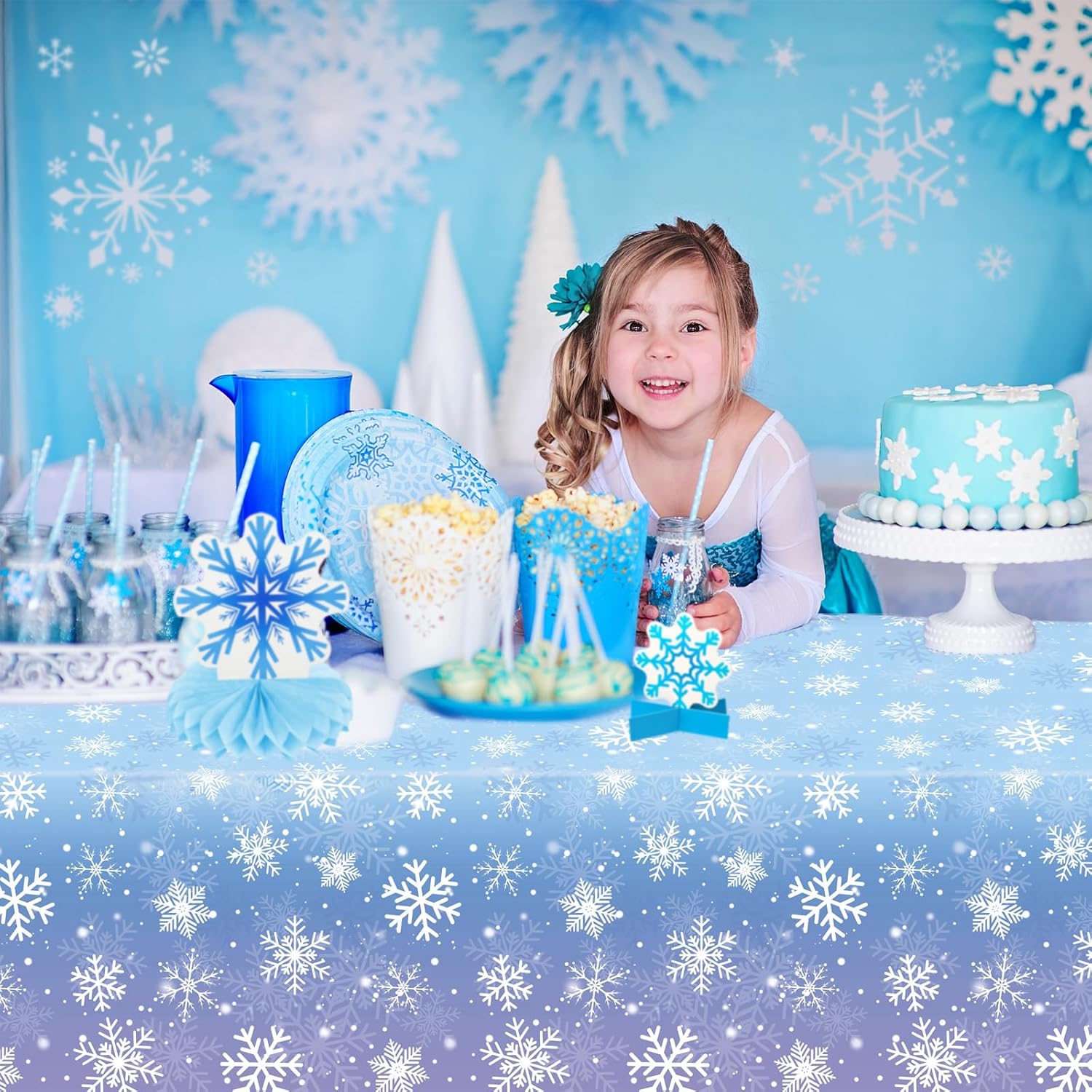 Nappe d’anniversaire Reine des Neiges en plastique 137 x 274 cm, lot de 2 – Image 5