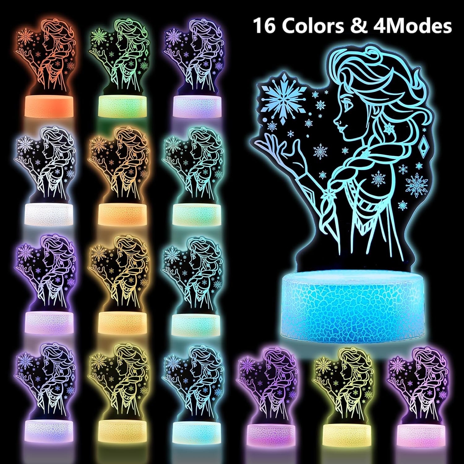Veilleuse LED 3D Elsa Princesse en acrylique, 16 couleurs – Image 3