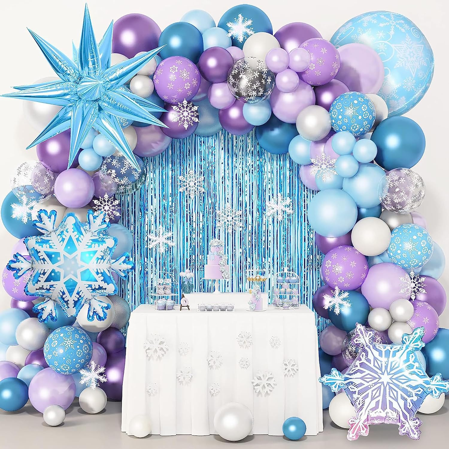Kit de 162 ballons La Reine des Neiges bleu et violet avec flocons