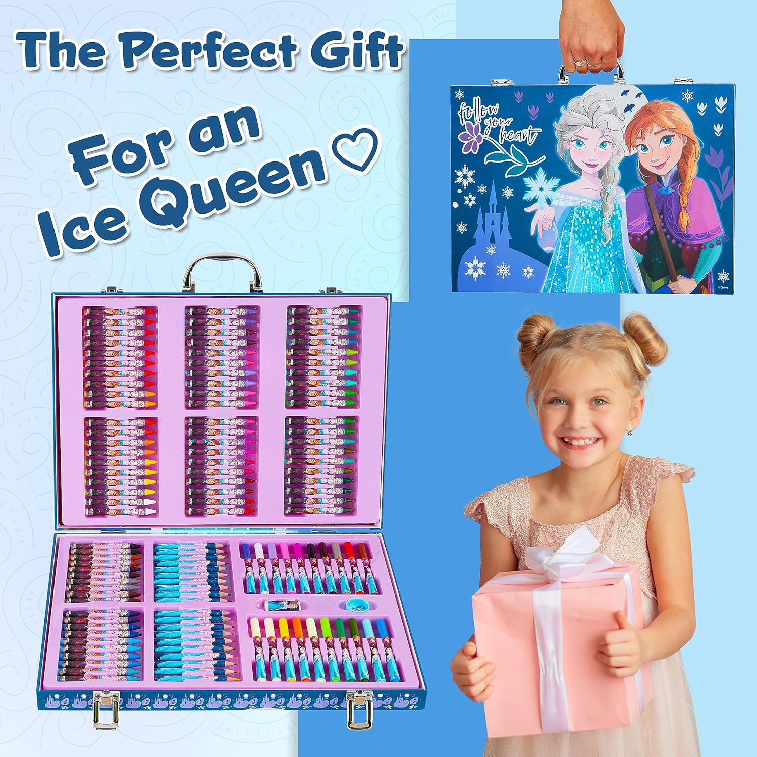 Mallette de dessin Disney 130 pièces bleu, Reine des Neiges et Stitch – Image 3