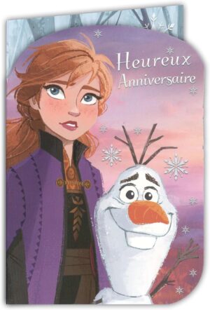 Carte d’anniversaire Disney Frozen 2 La Reine des neiges Elsa et Anna avec enveloppe violette