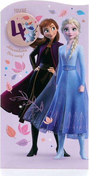 Carte d'anniversaire Disney La Reine des Neiges 4 ans Elsa et Anna avec enveloppe