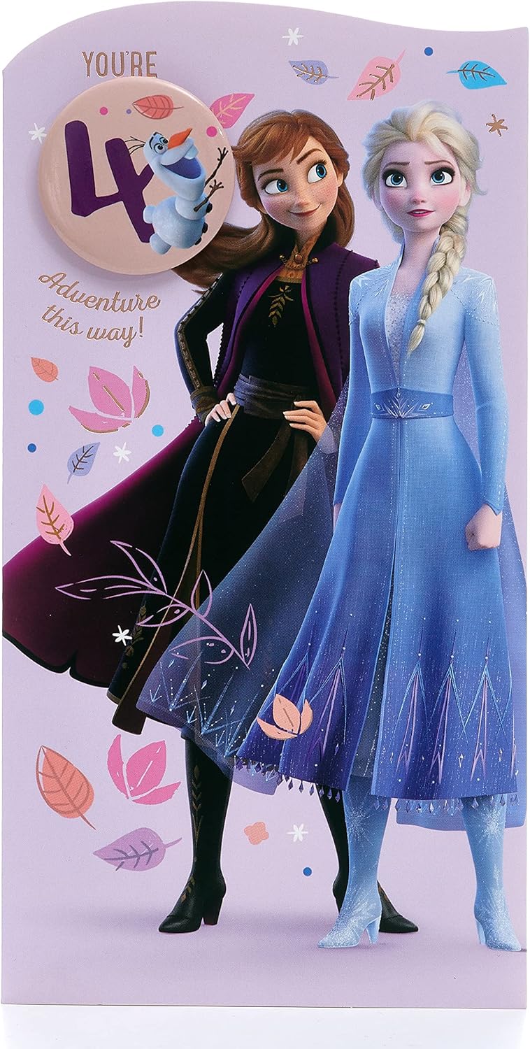 Carte d'anniversaire Disney La Reine des Neiges 4 ans Elsa et Anna avec enveloppe