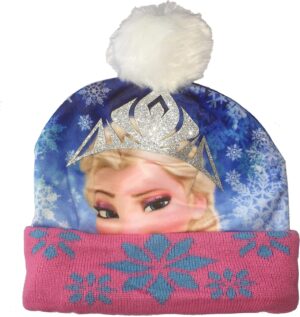 Bonnet Disney Frozen rose avec couronne d’Elsa, taille 52