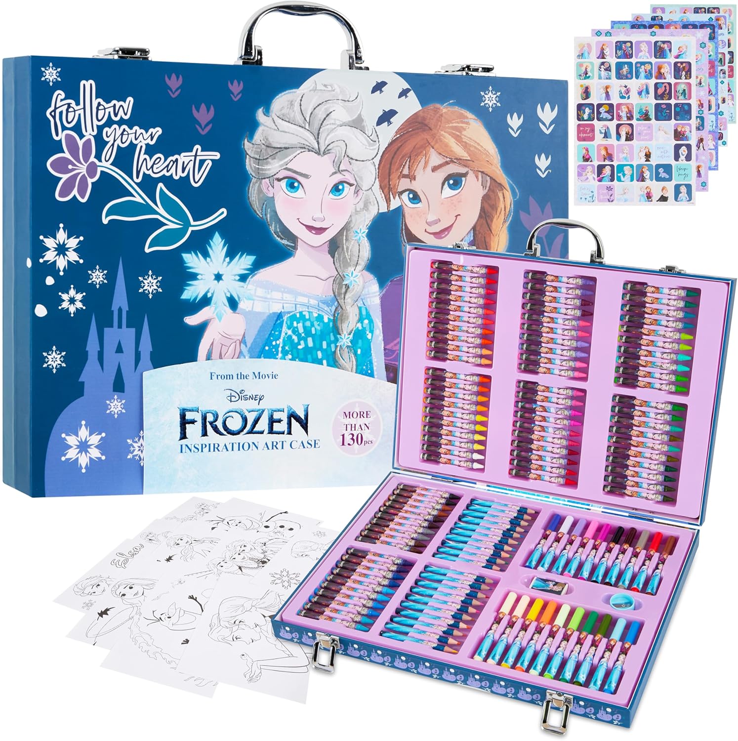 Mallette de dessin Disney 130 pièces bleu, Reine des Neiges et Stitch
