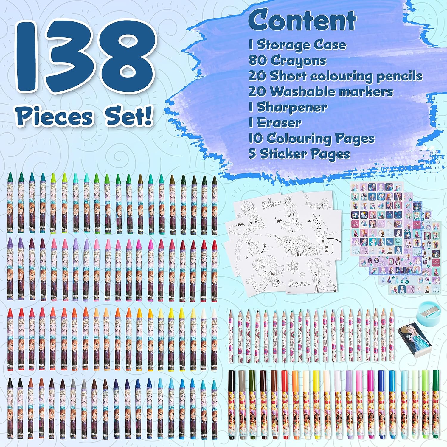 Mallette de dessin Disney 130 pièces bleu, Reine des Neiges et Stitch – Image 6