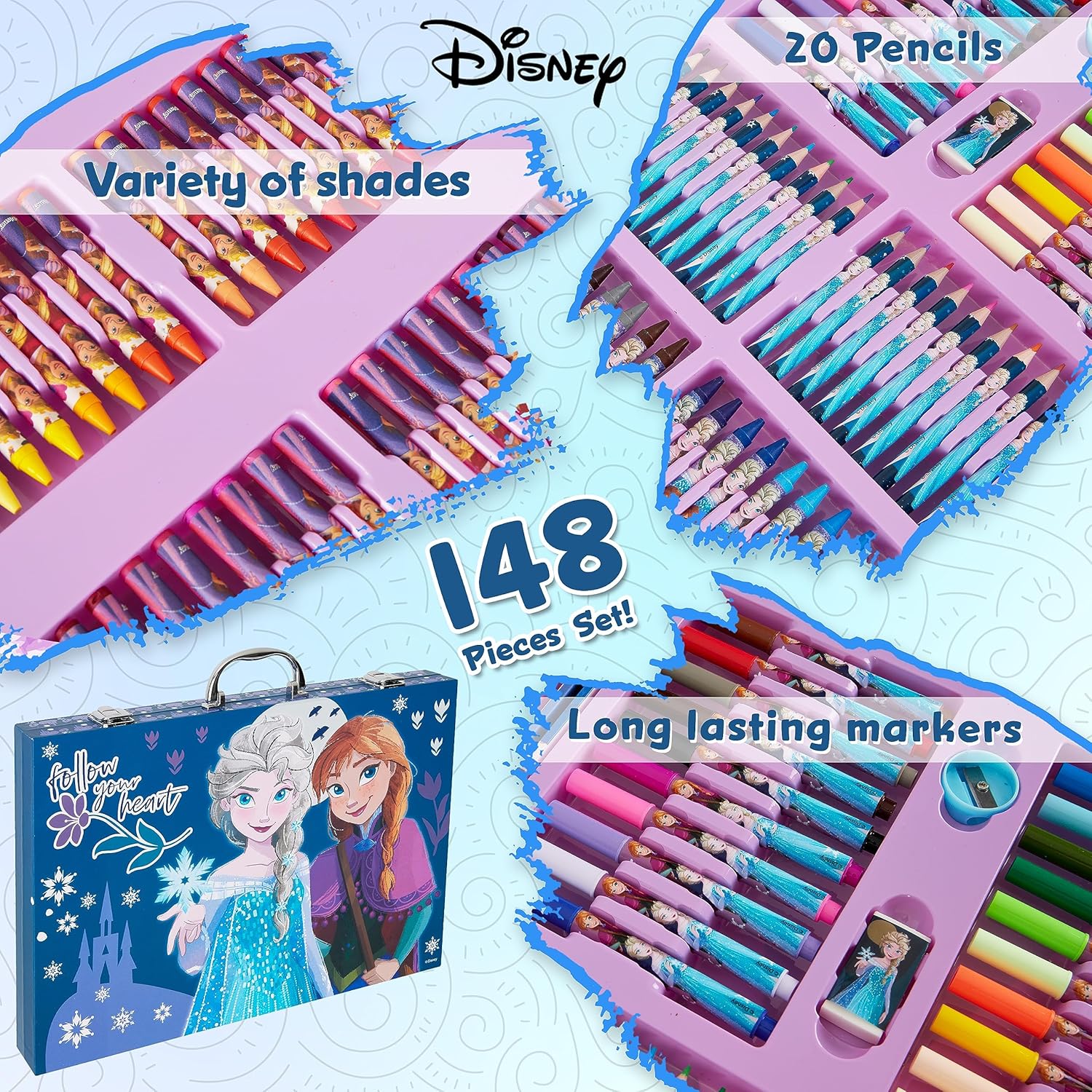 Mallette de dessin Disney 130 pièces bleu, Reine des Neiges et Stitch – Image 4