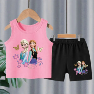 Pyjama d'été La Reine des Neiges haut rose et short noir