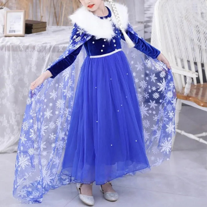 Robe Elsa Reine des Neiges en velours avec accessoires au choix – Image 2