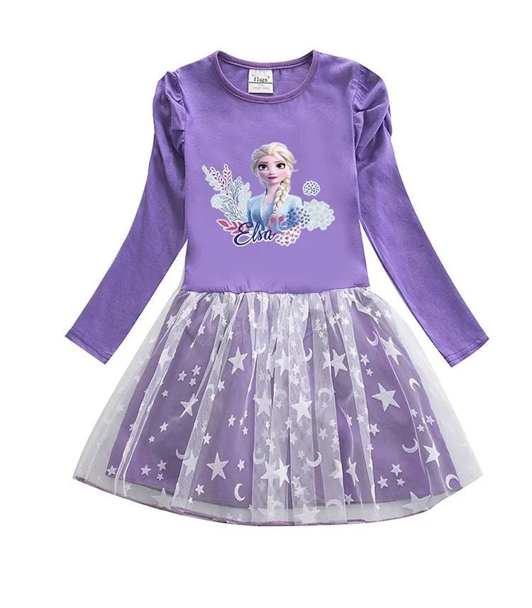 Robe Reine des Neiges à manches longues, coloris rose ou violet – Image 2