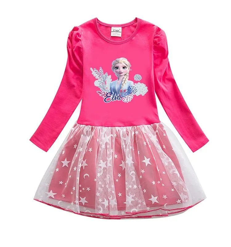 Robe Reine des Neiges à manches longues, coloris rose ou violet