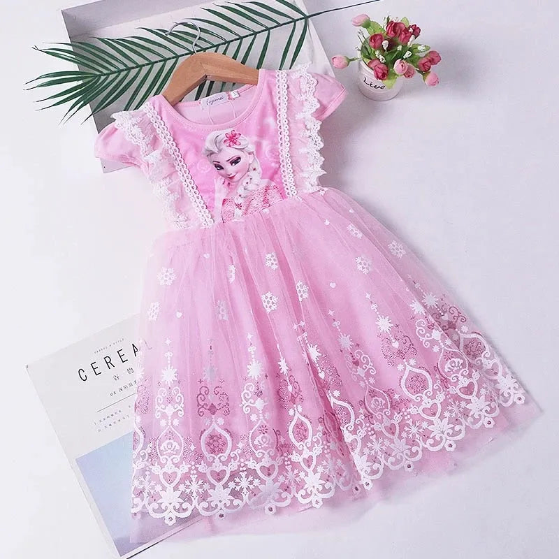 Robe Reine des Neiges en dentelle, rose ou bleu – Image 2