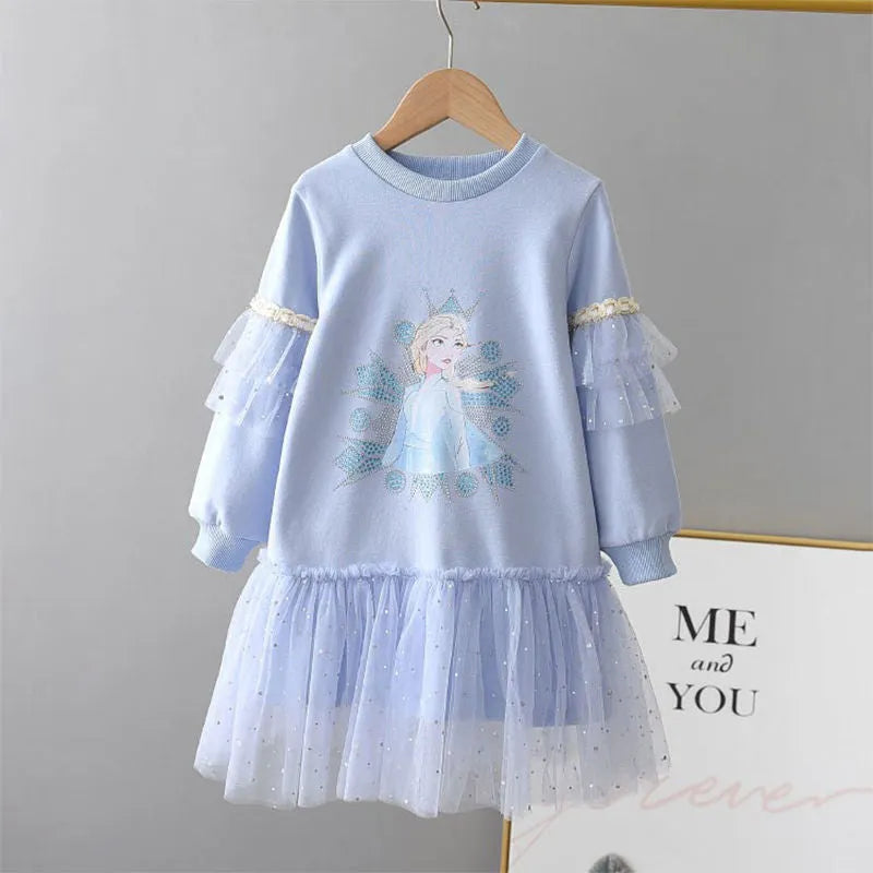 Robe manches longues Reine des Neiges, tailles 3 à 7 ans