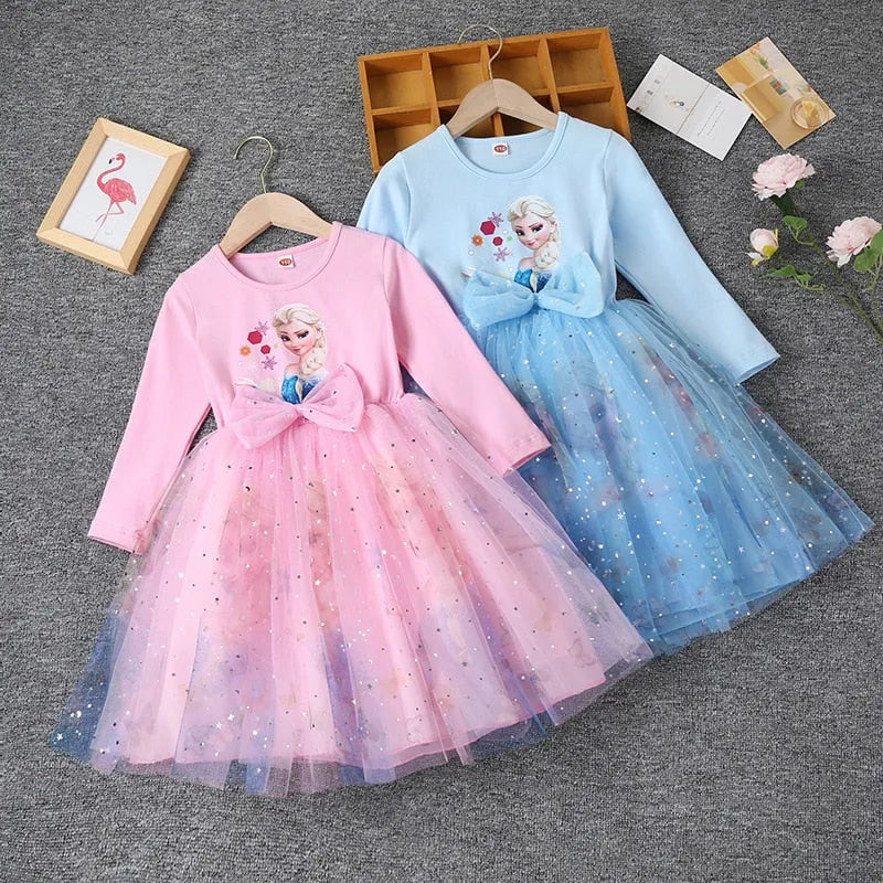 Robe style princesse Reine des Neiges, bleu ou rose
