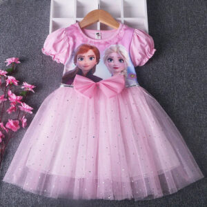 Robe Reine des Neiges en tulle rose, tailles 3 à 7 ans
