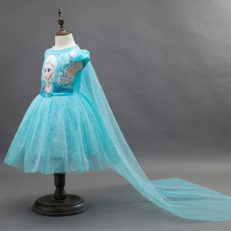 Robe Reine des Neiges avec traine, du 2-3 ans au 8 ans