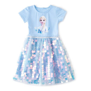 Robe Reine des Neiges rose à sequins, du 2 au 10 ans