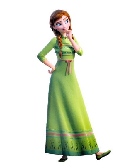 Anna dans sa tenue d'hiver, devant le village d'Arendelle
