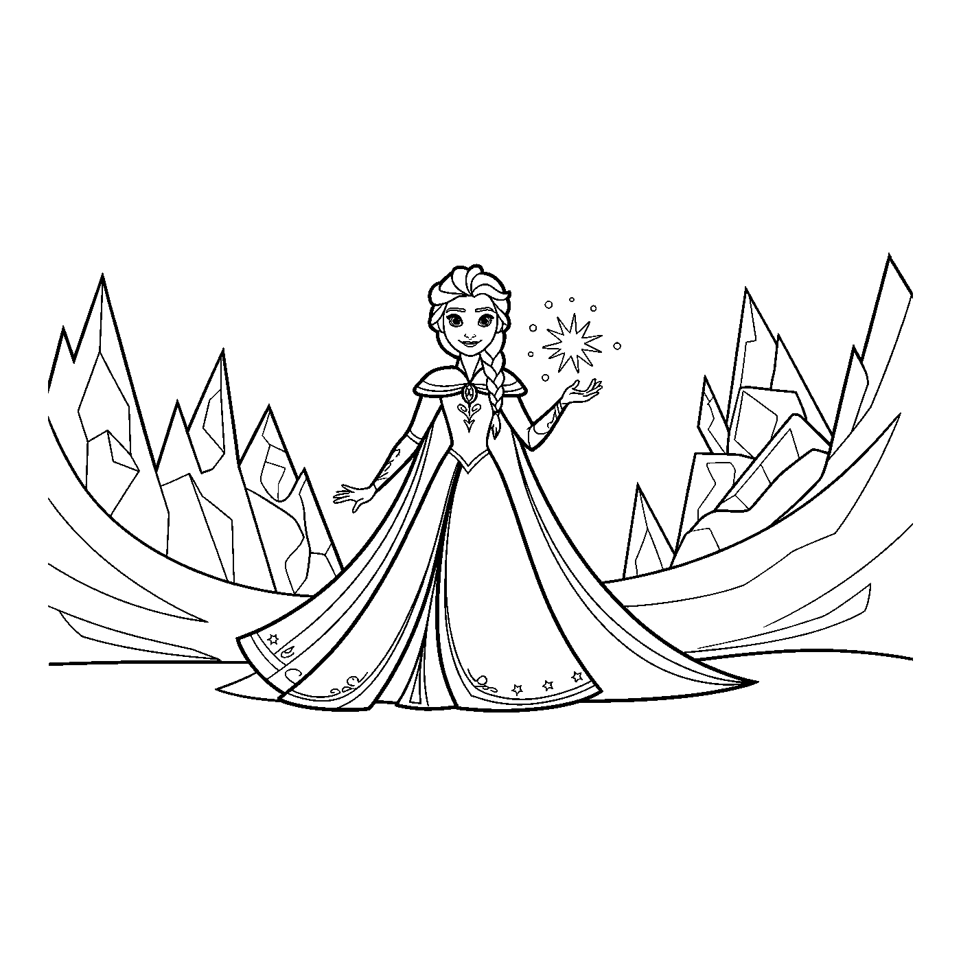 Coloriage Reine des Neiges gratuit à imprimer : Elsa et Anna en décor d'hiver